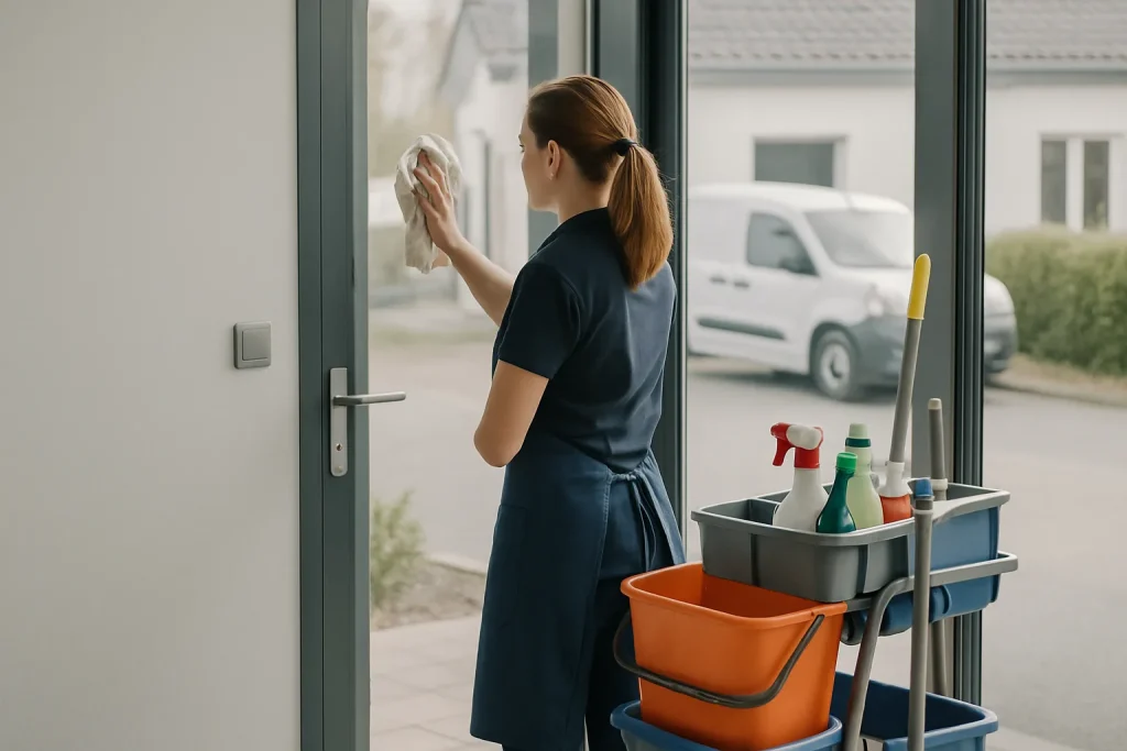 Équipe de nettoyage effectuant des travaux dans un appartement à Barneville-Carteret.