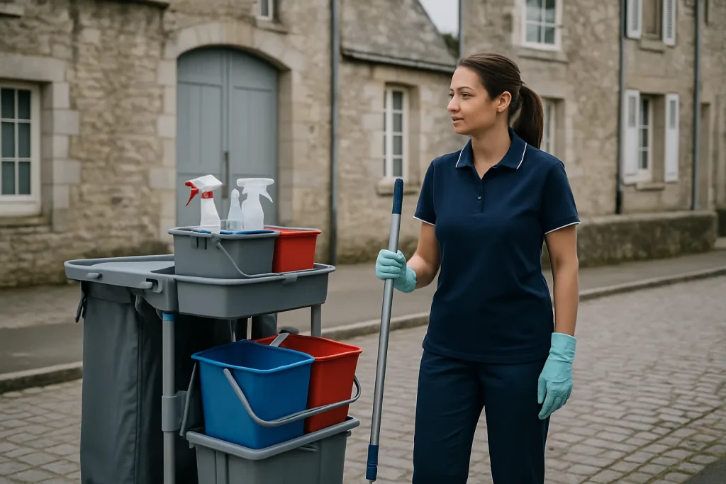 Équipe de nettoyage à Montebourg nettoyant un appartement avec soin.