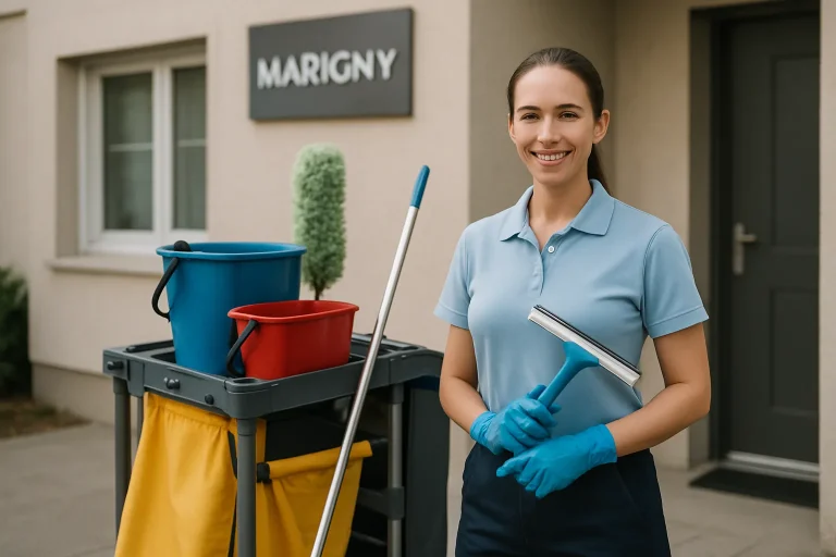 Équipe de nettoyage professionnelle à Marigny nettoyant un appartement en profondeur.