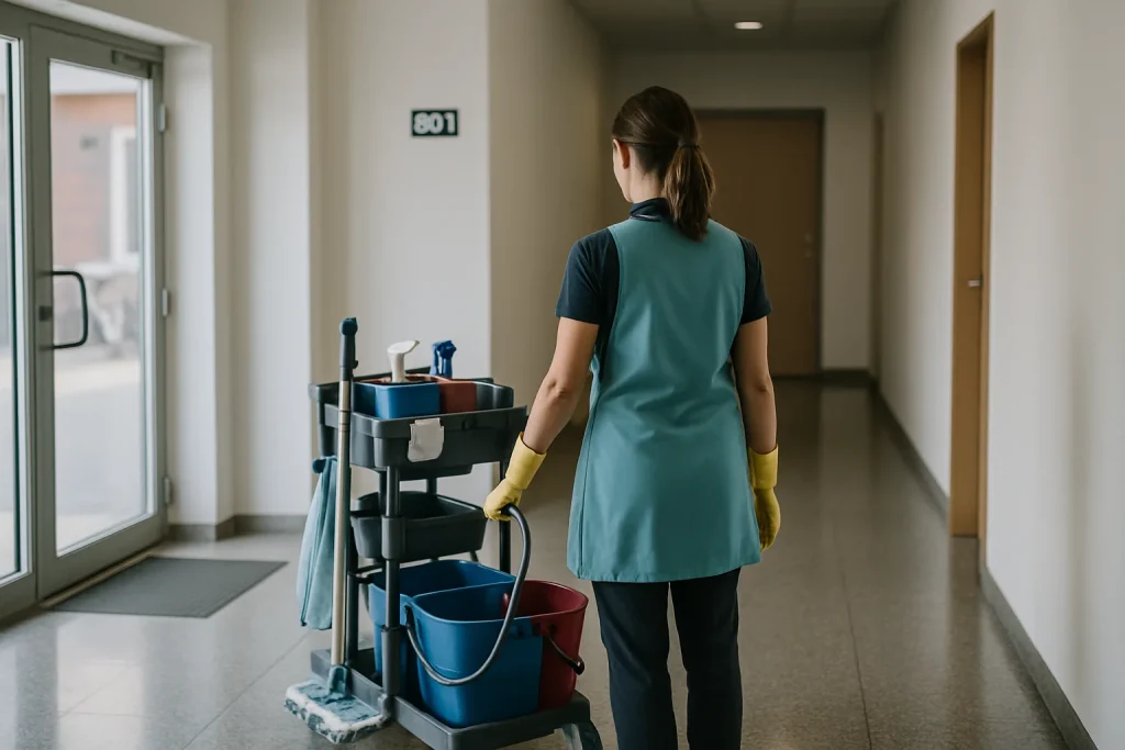 Des professionnels du nettoyage en train de travailler dans un appartement à Les Pieux.