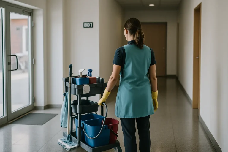 Des professionnels du nettoyage en train de travailler dans un appartement à Les Pieux.