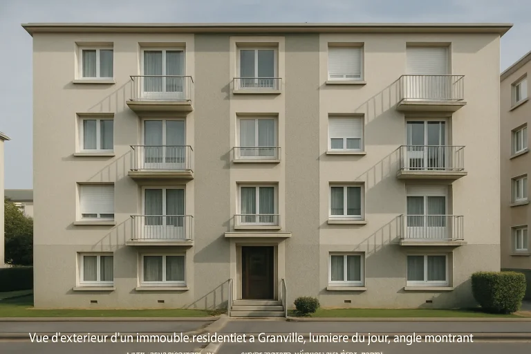 Façade principale d'un immeuble résidentiel à Granville, propre et entretenue
